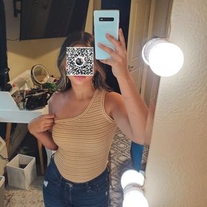 Yellow stripped one shoulder tank top